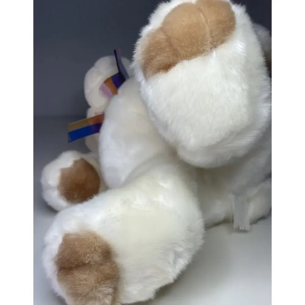 Vintage Gund Snugwell Teddy Bear Plush Large 18” White Cream Brown Plaid Bow